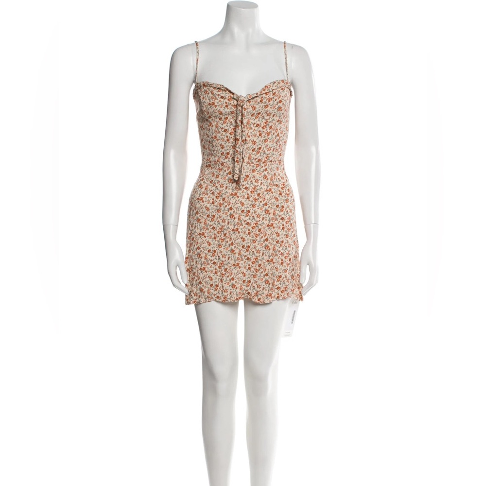 Reformation Helm Floral Tie Spaghetti Strap Mini Dress - Cream/Rust Small 2